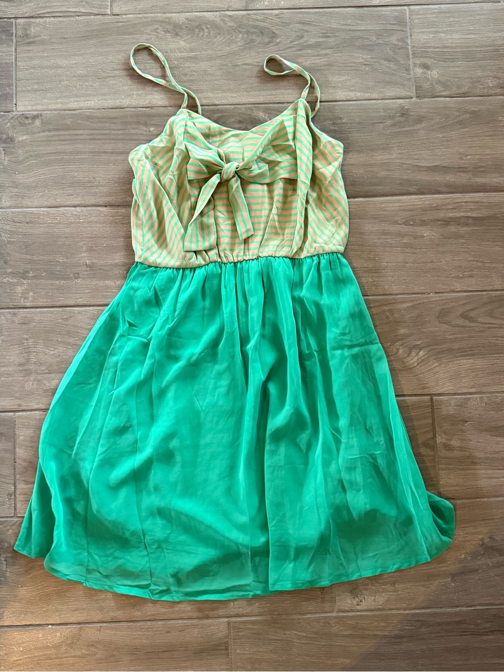 Pink Owl Green Stripe Tie-Front Spaghetti Strap Dress Party Boho Formal Retro